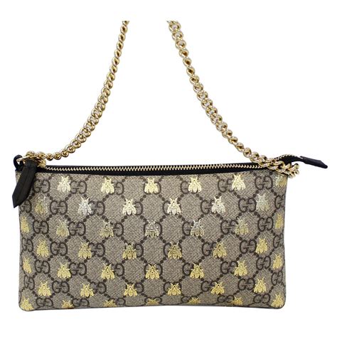 gucci linea bee gg supreme wristlet|GUCCI Linea Bee GG Supreme Wristlet Handbag Beige/Gold.